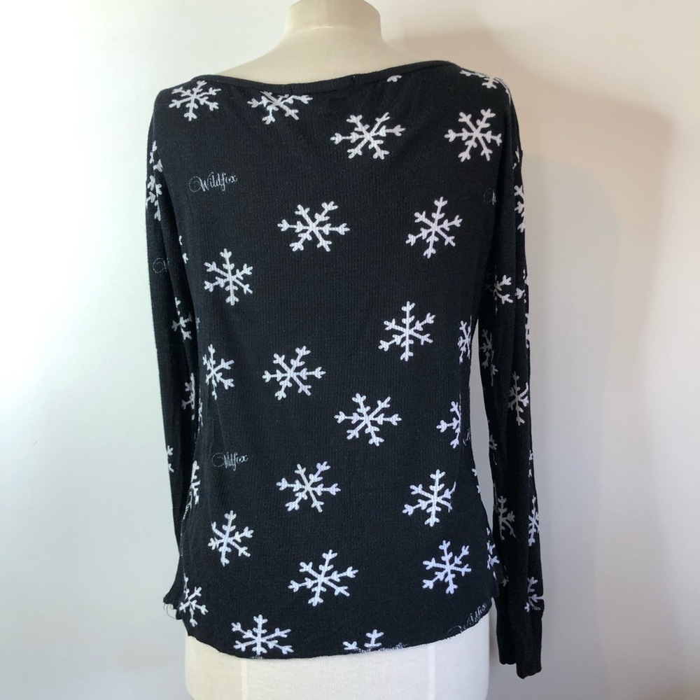 Wildfox Black Snowflake Pattern Thermal Shirt Top - image 4